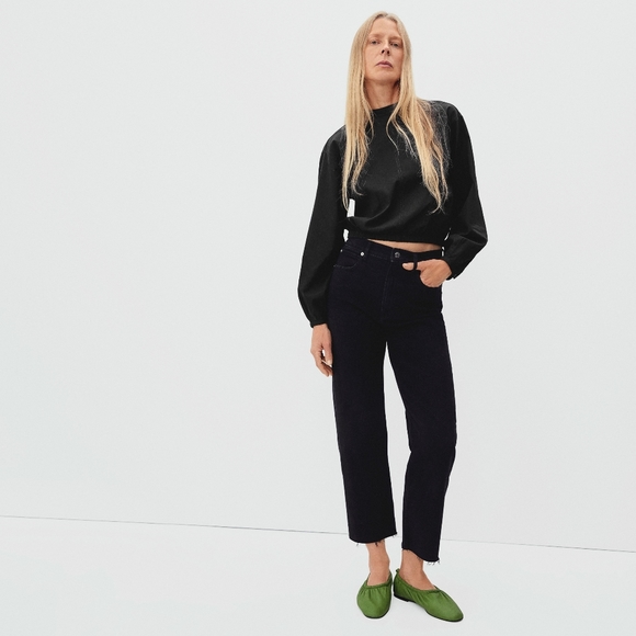 Everlane Mock Neck Bubble Long Sleeve Cotton Top Shirt Blouse - Picture 9 of 9